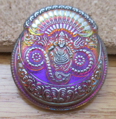 1 - Silver and Iridescent Purple Buddha Design on a Silver Back Button #06