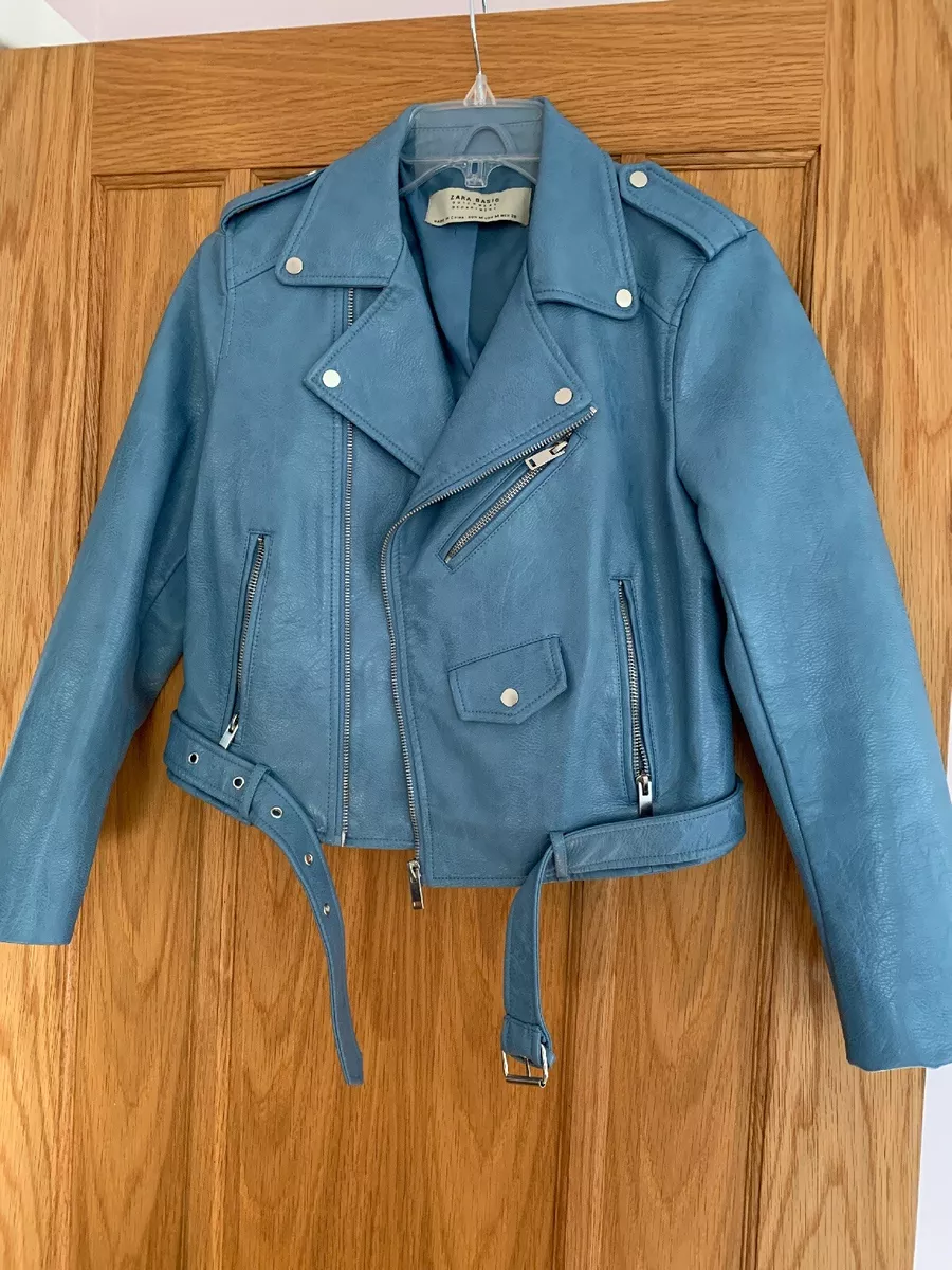 Zara blue leather clearance jacket