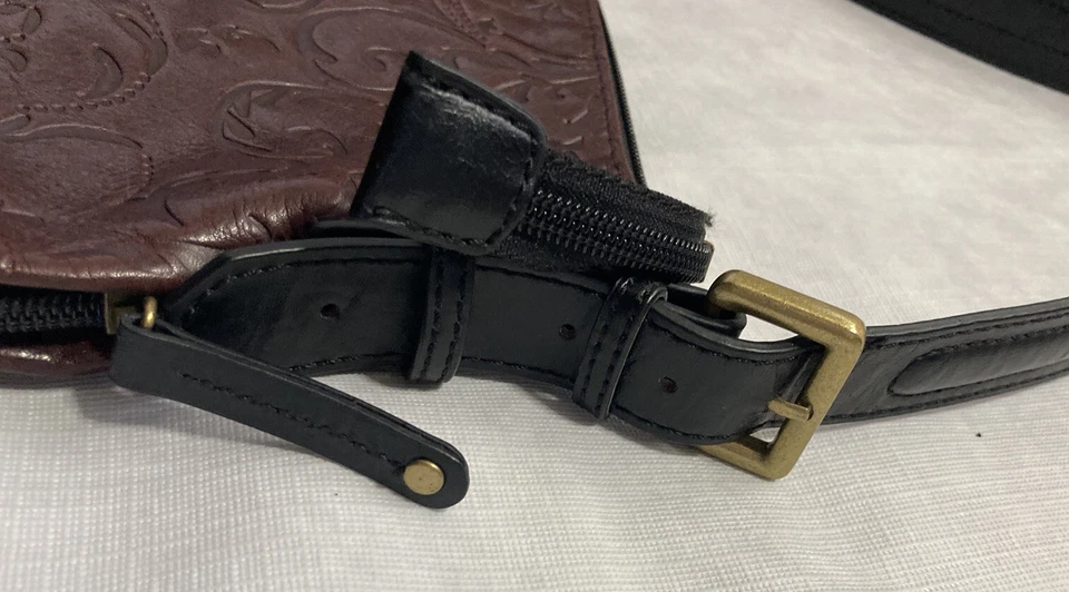 Tignanello Mujer Cuero Bolso de Mano Bolso de Hombro Cuero Marrón Repujado Cremallera Y2K Foto 3 de 4