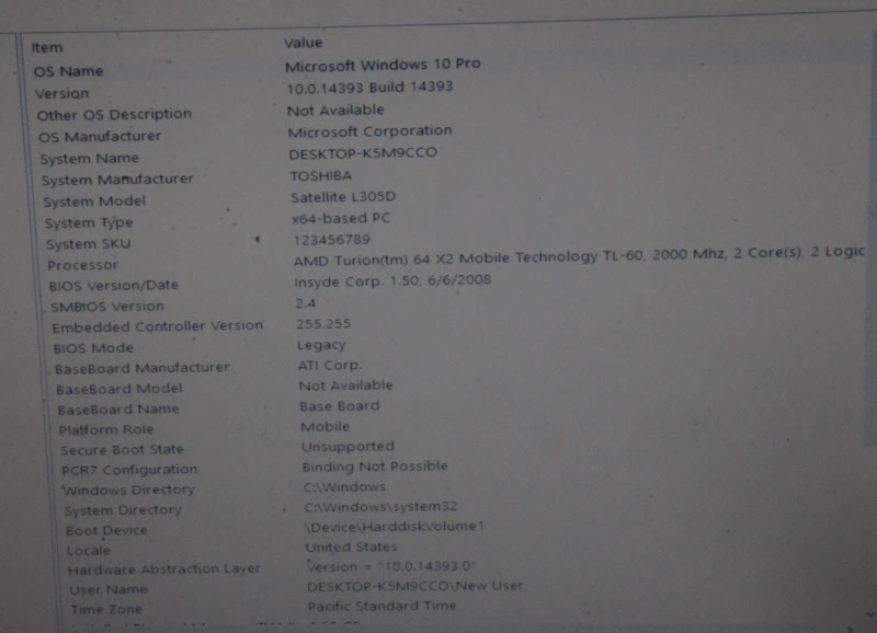 Toshiba Satellite L305D Laptop_AMD Turion 64 X2 TL-60 @ 2.00 GHz_2GB RAM_250GB. - Image 4 of 4