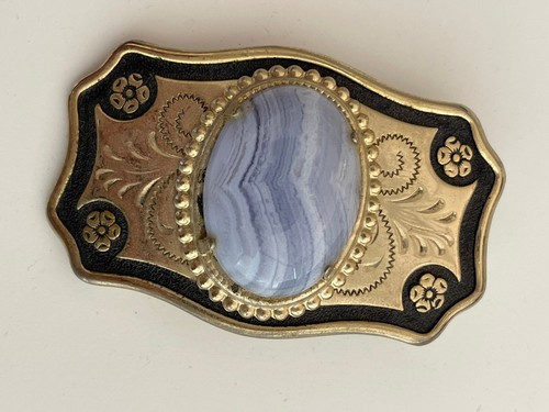 Vintage Gold Western Cowgirl Belt Buckle 3" Faux Blue Stone Metal Unused - 第 1/7 張圖片