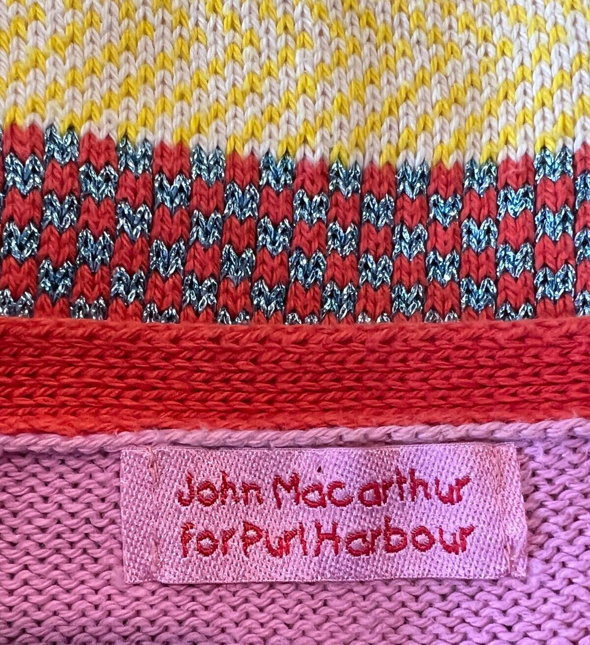 JOHN MACARTHUR for PURL HARBOUR Pink Multi-Pattern Handknit Cotton Cardigan S-M image 2