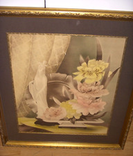 Vintage Framed Art Deco Era Floral Print Watercolor Print Signed by Bernard