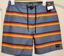 Hurley Men's One And Only FO 18" Striped Boardshorts Swim Trunks Gray Size 29