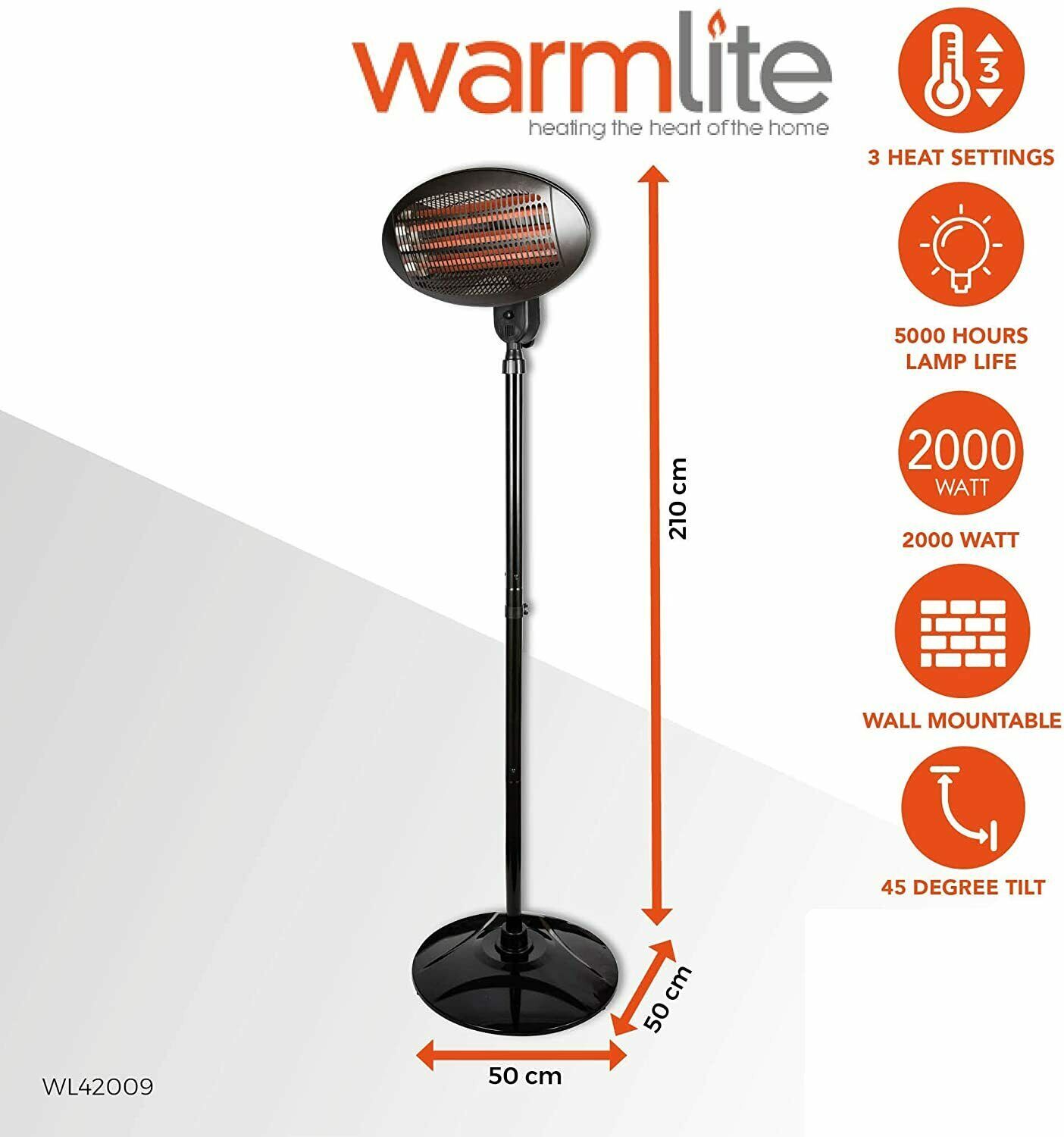 Warmlite Electric 2000W Quartz Free Standing & Wall Outdoor Garden