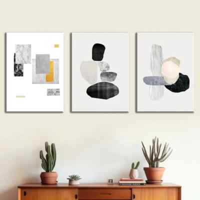 3pcs Modern Abstract Graphics Of Odd Shapes Canvas Unframed