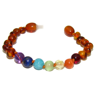 Chakra Armband - Kinderarmband aus Bernstein mit Edelsteinen 7 Chakren 