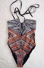 HOLLY FULTON Animal Tribal Print Cut Out Monokini Bathing Suit  S