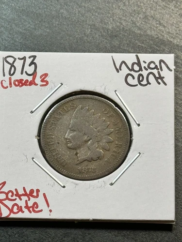 1873 Indian Head Cent Penny Closed 3 VG Very Good Better Date Coin (Raw8758) TN