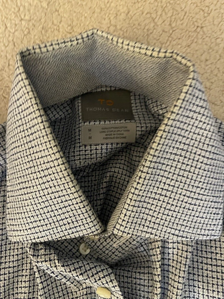 Thomas Dean Men's Shirt Size M Button 100% Cotton White/Blue/Yellow Striped - Image 3 of 3