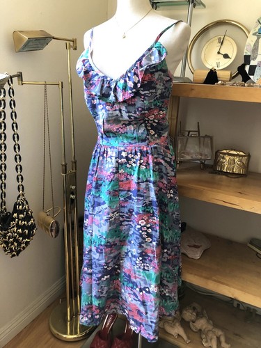 Vintage 60s Malia Honolulu Hawaiian Fit & Flare Dress Built In Bra Size S