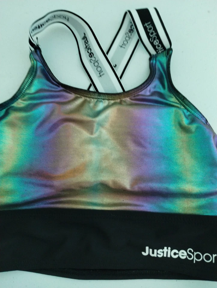 Justice Sport Girls Tankini Sz (10) Metallic- Black- Logo- Padded-wide Staps - Image 3 of 4