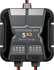 2 Bank Marine Battery Charger 5X2, 10A 5A/Bank - 12V Waterproof Onboard Batter