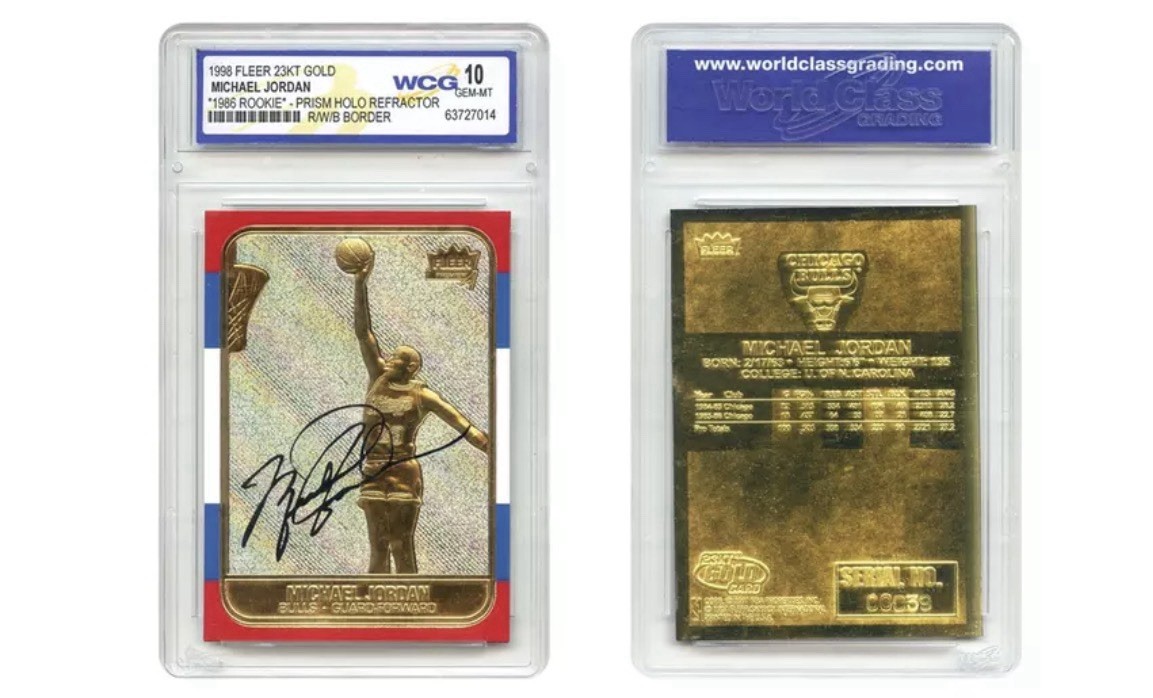 Michael Jordan 1998 FLEER 23K Gold Card Prizm Holo Rookie Signature - GM 10