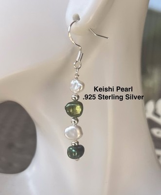 Keisha Genuine Pearl .925 Sterling Silver Earrings RARE