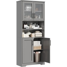 67" Tall Storage Cabinet w/ 4 Doors Adjustable Shelves, Freestanding for Kitchen