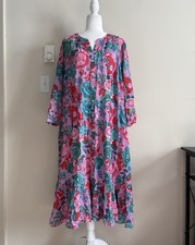 Talbots Plus Size 24 Dress Floral Cotton Button Front Preppy Purple Blue Summer