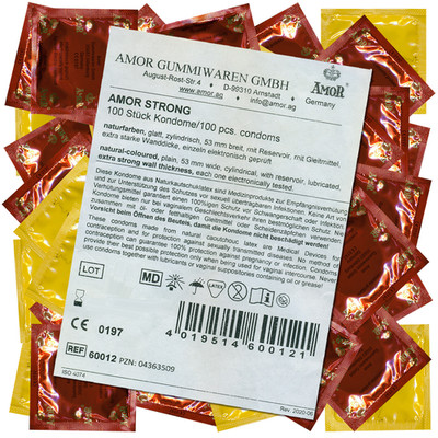 Amor Strong Kondome 100 Stück extra stark 0,09 mm Maxipack, extra sicher Anal