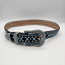 Nocona Belt Black Leather Turquoise Studded Western Style Size M