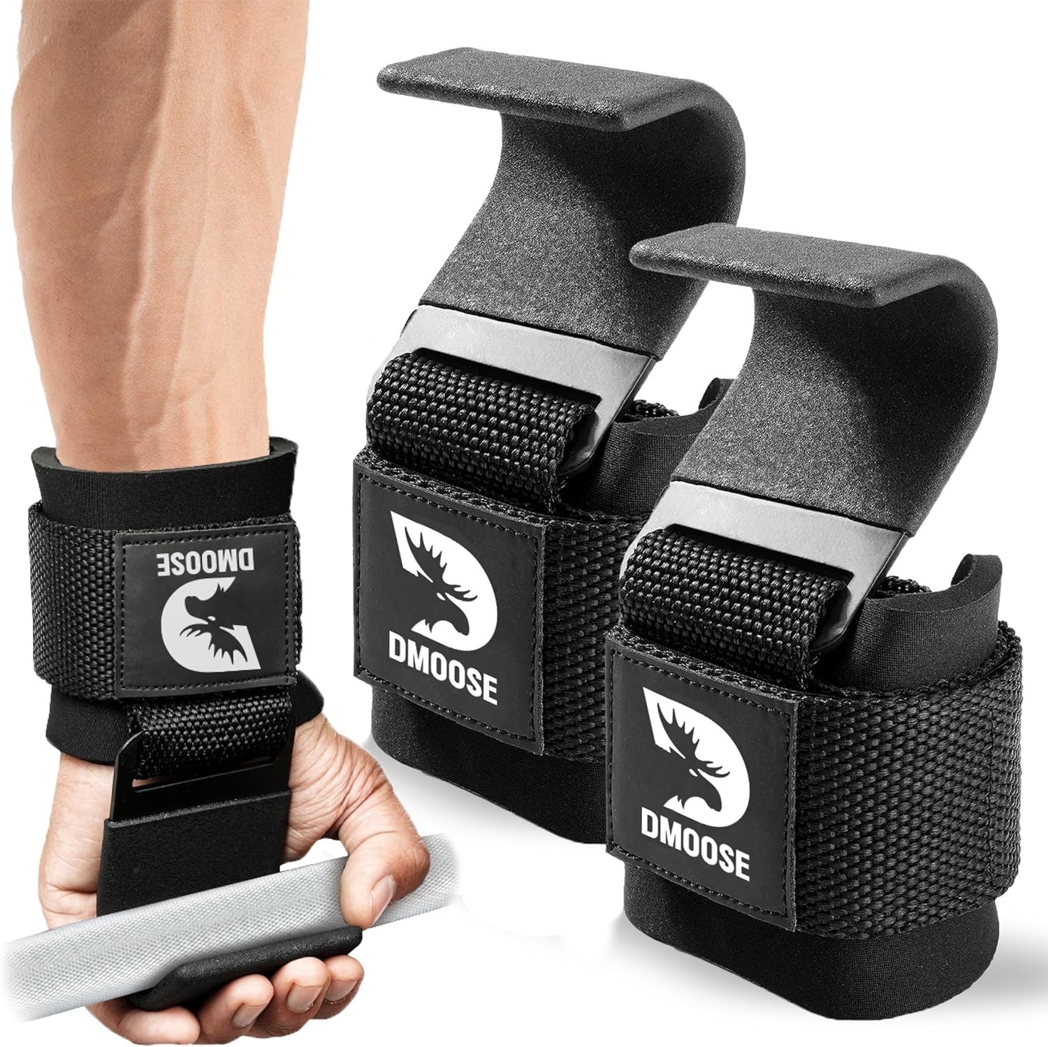 DMoose Fitness Weight Lifting Hooks Pair for Deadlifts Pull Ups & Shrugs -