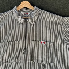 Vintage Ben Davis Shirt Mens 2XL Striped Made in USA Short Sleeve Workwear Zip