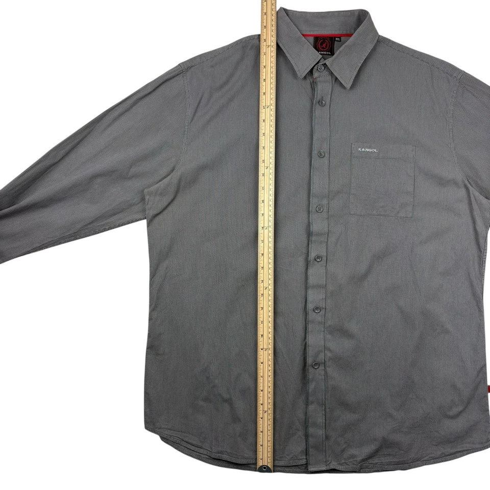Kangol button up long sleeve grey striped shirt 2XL #0081 - Image 3 of 4