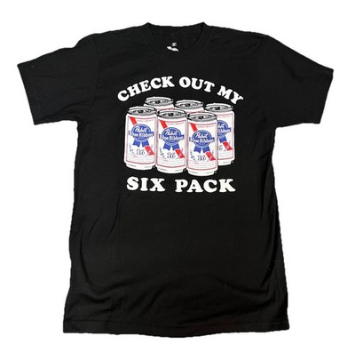 Pabst Blue Ribbon PBR ''Check Out My Six Pack'' Beer T Shirt Mens M Black Graphic