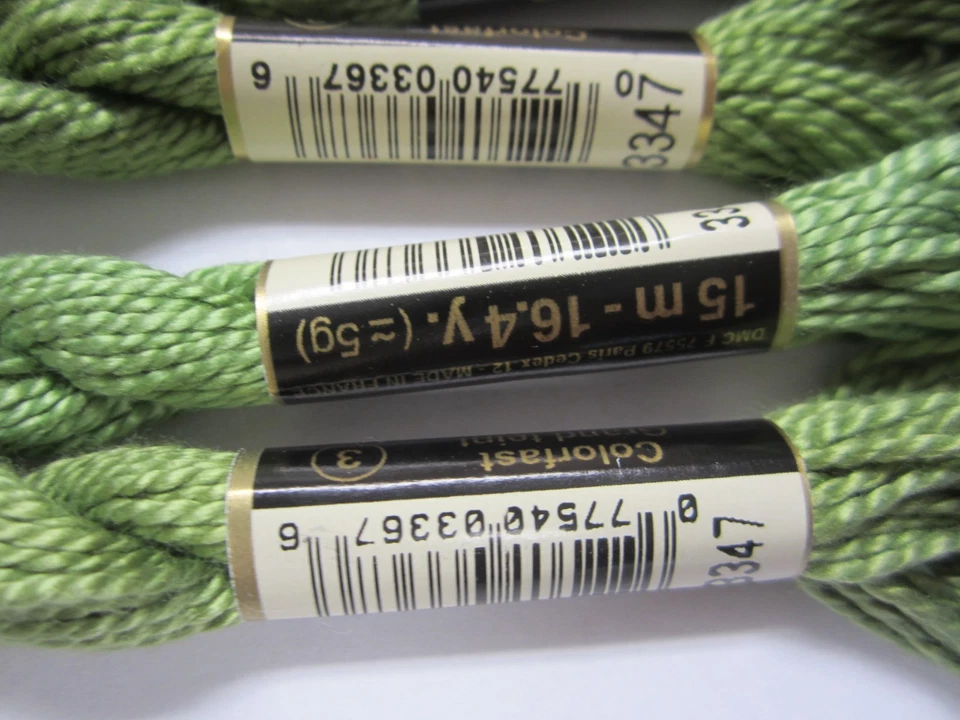 DMC Cotton Perle #3   Green #3347 & 3348  Embroidery Floss Thread  15.4 yards - Image 2 of 3