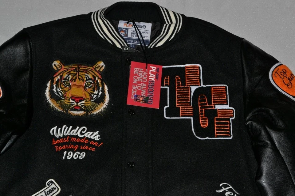 正品 TOP GUN "WILDCATS" VARSITY 夹克黑色男式全新带标签 — 第 2/4 张图片