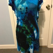 EXPRESS JUNIORS SIZE S PULLOVER DRESS KNIT FEEL VIBRANT BLUES TYE DYE
