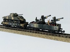 SET MILITARE WWII WEHRMACHT Nr.2 VAGONI CON CARRO ARMATO E CANNONI SCALA N 1/160