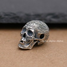 925 Sterling Silver Skull Skeleton Biker Spacer Bead Charm Pendant Men A5174