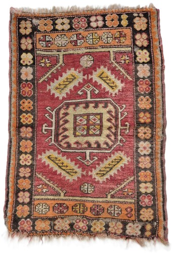 90 Yo Antique Central Anatolian Wool Rug Fragment, Natural Dyes 25x38''