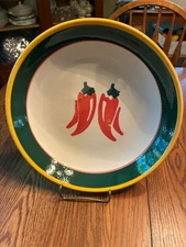 Pier 1 Handpainted 12" Large Serving Bowl With Chili Peppers Made in Italy~VGC