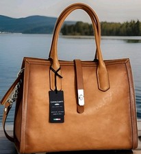 🌞CAVALCANTI ITALIAN DESIGNER COGNAC BURNISHED LEATHER SATCHEL SHOULDER BAG🌺NWT