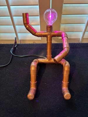 Steampunk Robot Copper Desk Lamp W/Toggle Switch Pink Fluorescent Edison Light