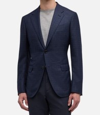 Zegna Men's Blue Wool Tonal Check 115mil15 Natural Blazer Suit Jacket Size 54R