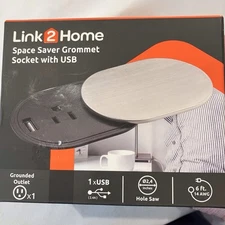 LINK 2 HOME Space Saver Socket Power Outlet Brand New (1) USB Stainless Steel