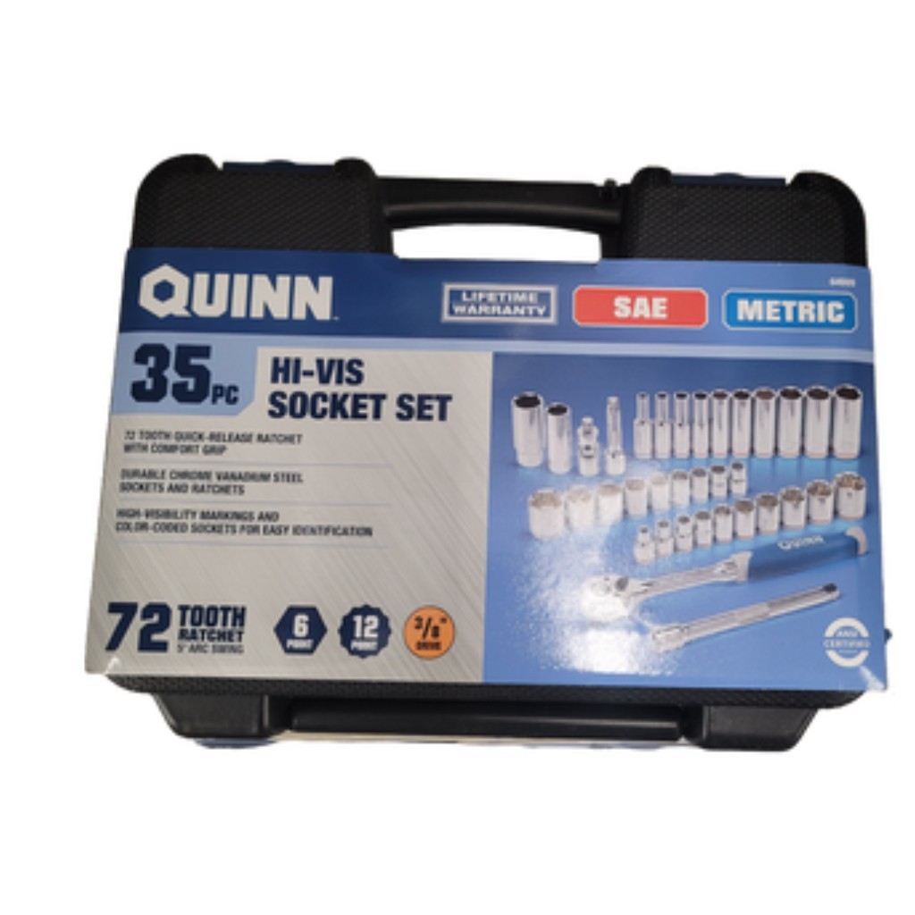 QUINN 3/8 in. Drive SAE and Metric High-Visibility Socket Set, 35