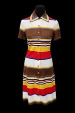 VTG 1970s Patty Striped Polyester Shirt Dress Mod Retro Colorblock