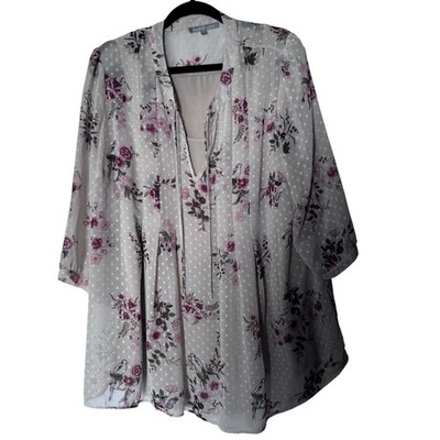 Daniel Rainn 1X Sheer Floral Kimono Top w/ Cami Blouse Boho Lightweight