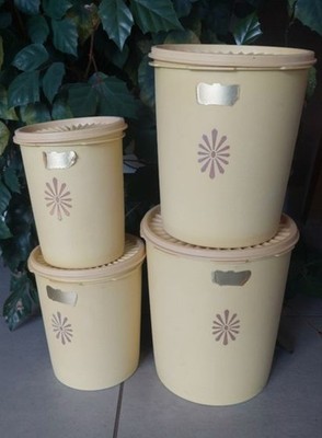 Set 4 Dosen Tuperware Ausziehbar Modell Sonne Jahre 1975 gelb luftdicht Retro