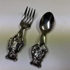 RALPH LAUREN Silver Plated Polo Teddy Bear Children  s Fork  Spoon Pair