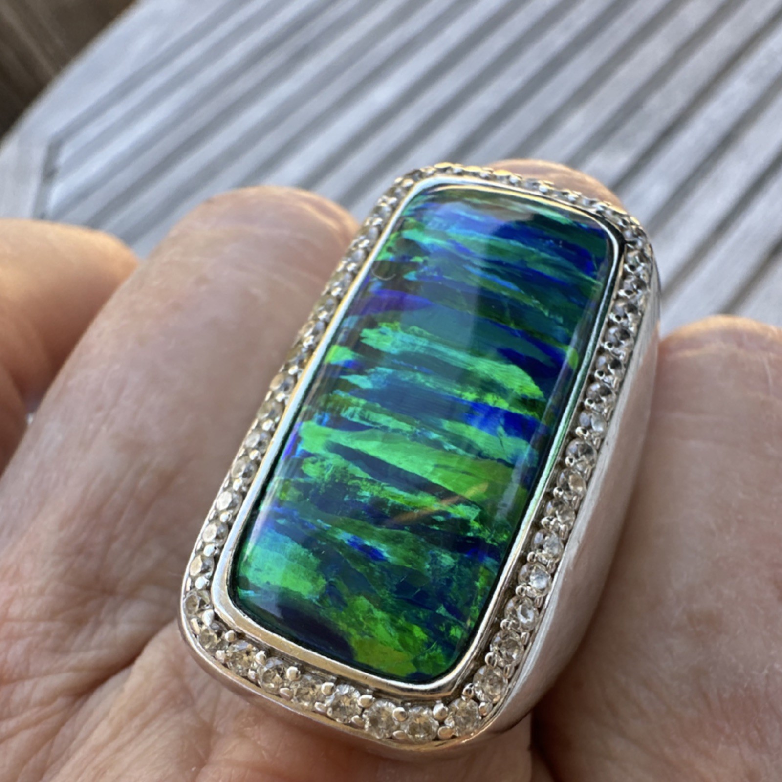 Sterling 925 Ring with Rectangular Blue-Green Opa… - image 8