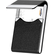 Slim PU Leather Business Card Case Metal Pocket Card Holder with Magnetic