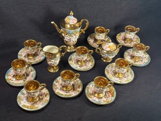 Vintage R.Capodimonte Italy Gold White Porcelain Relief Cherubs Tea Set 23pc