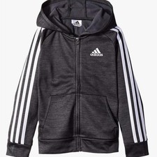 NWT Boys adidas Black/Gray Full Zip Hoodie Fleece Sweatshirt XL 18-20