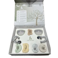 Baby Pacifier Set Modern Colours, 5pc with 2 grey pacifier clips and covers, New