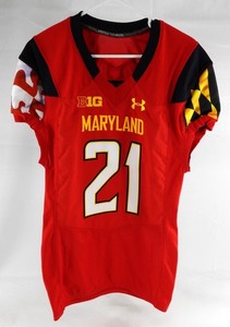 2016 Maryland Terrapins #21 Game Used Red Jersey Football NP Rem 42 120