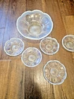 WHITE MILK TIPPED CLEAR GLASS BODY LARGER BOWL AND 5 SMALL BOWLS